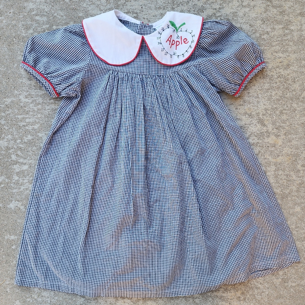 Vintage Rare Editions Gingham Back To School Apple Stitched Embroided Dress, 5/6